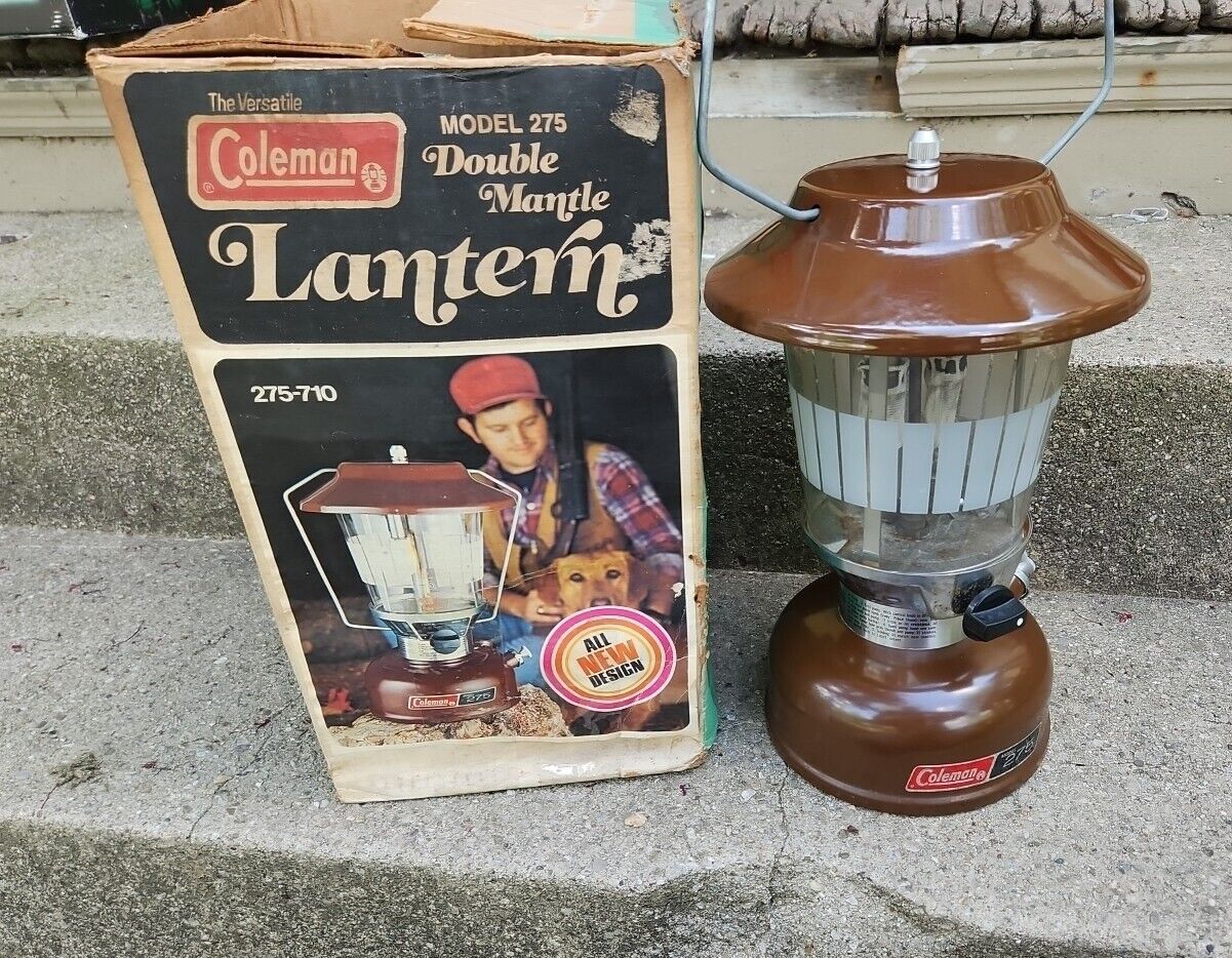 Vintage 1976 Coleman Model 275 710 Dual 2 Mantle Brown Camp Lantern w/ Box 11/76