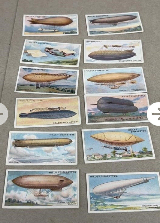 Wills Cigarette cards 1910 Aviation Airship Zeppelin Flying Ship Lot Of 12