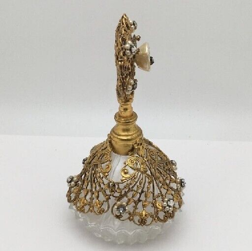 VINTAGE LADIES PERFUME BOTTLE METAL AND CUT GLASS EMPTY DIPPER REFILLABLE