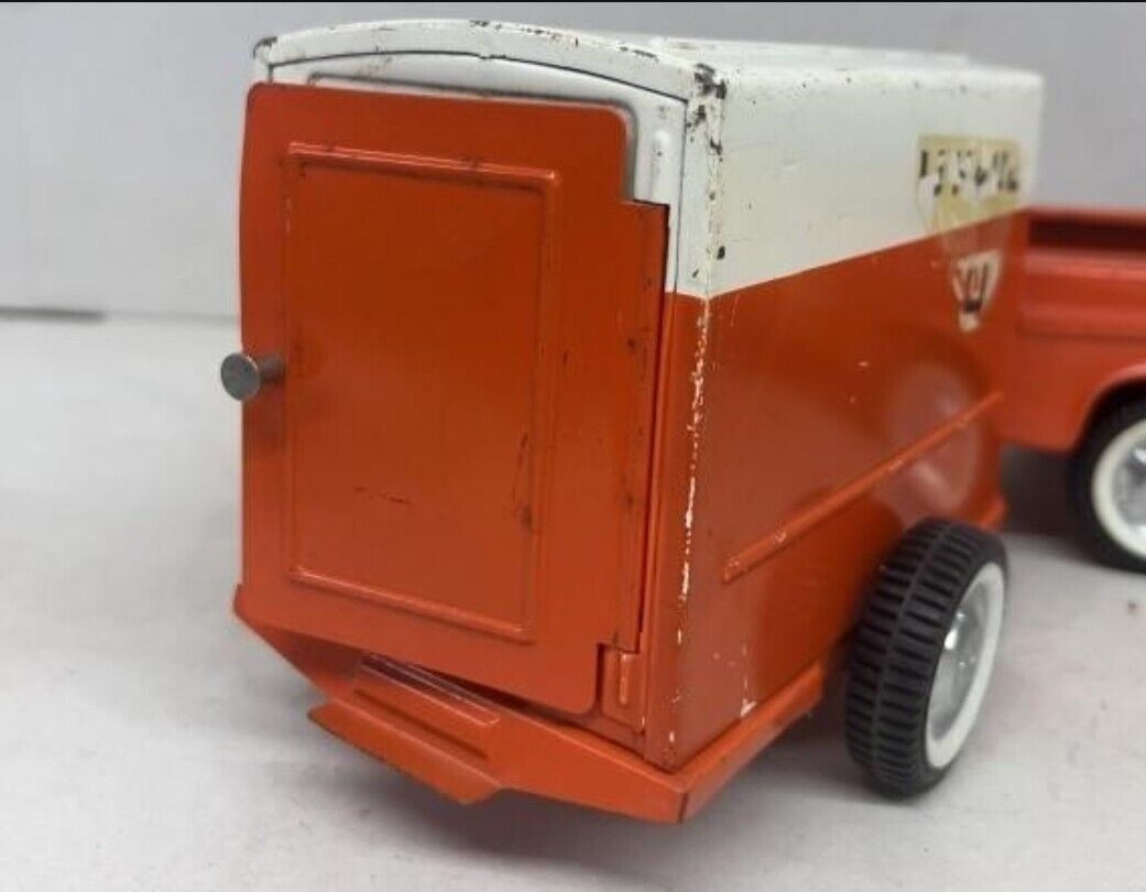 Orange U-Haul Ford Pickup Truck W/ Trailer Pressed Steel 1960s Nylint Vintage