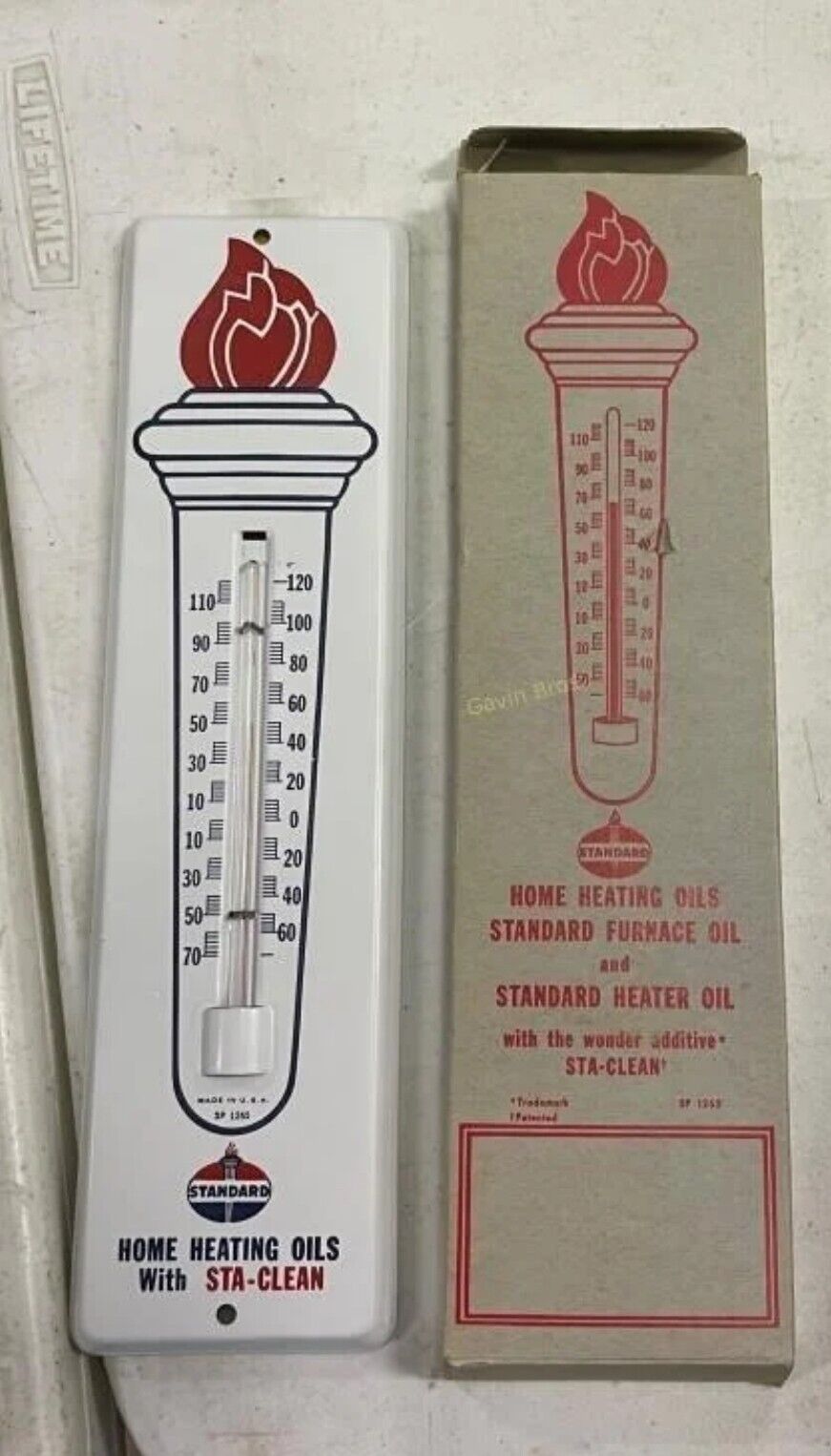 Vintage NOS Standard Oil Advertising Thermometer Standard Flame Fuel Oil W/ Box