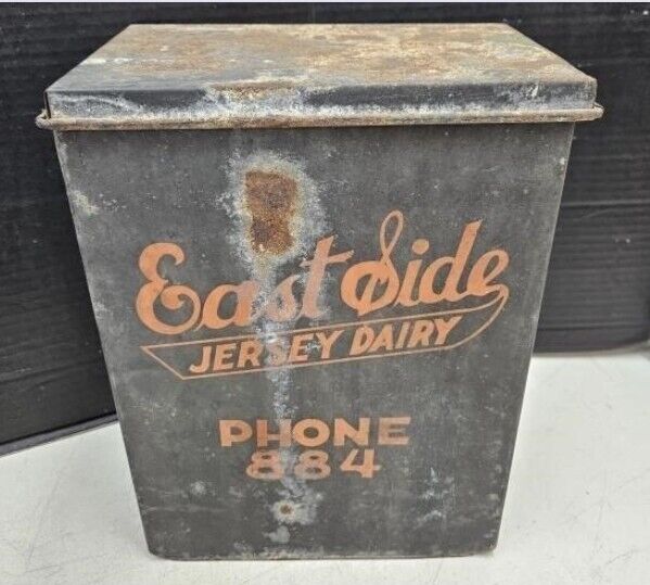 Vintage Milk Box Galvanized Metal Property East Jersey Farm Dairy Anderson In