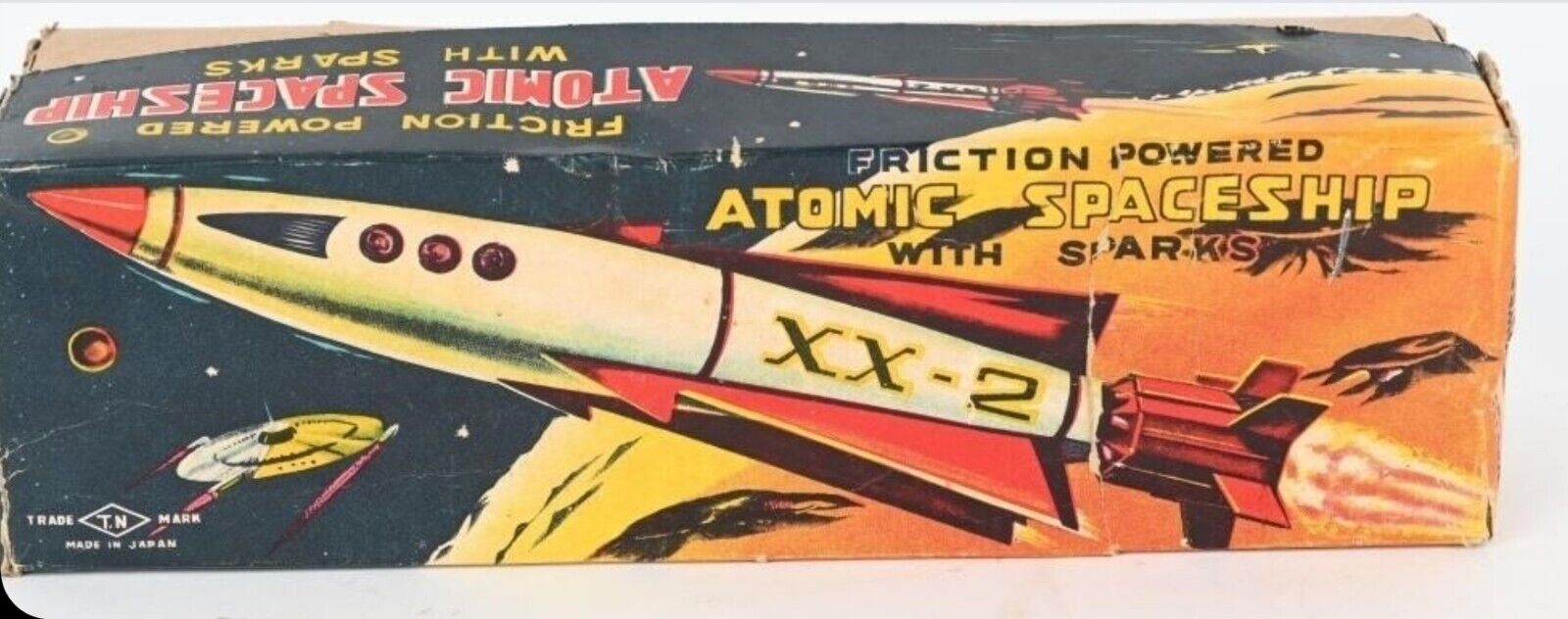 RARE 1960S JAPAN MASUDAYA  FRICTION ATOMIC SPACESHIP  ROCKET BOXED WORKS 