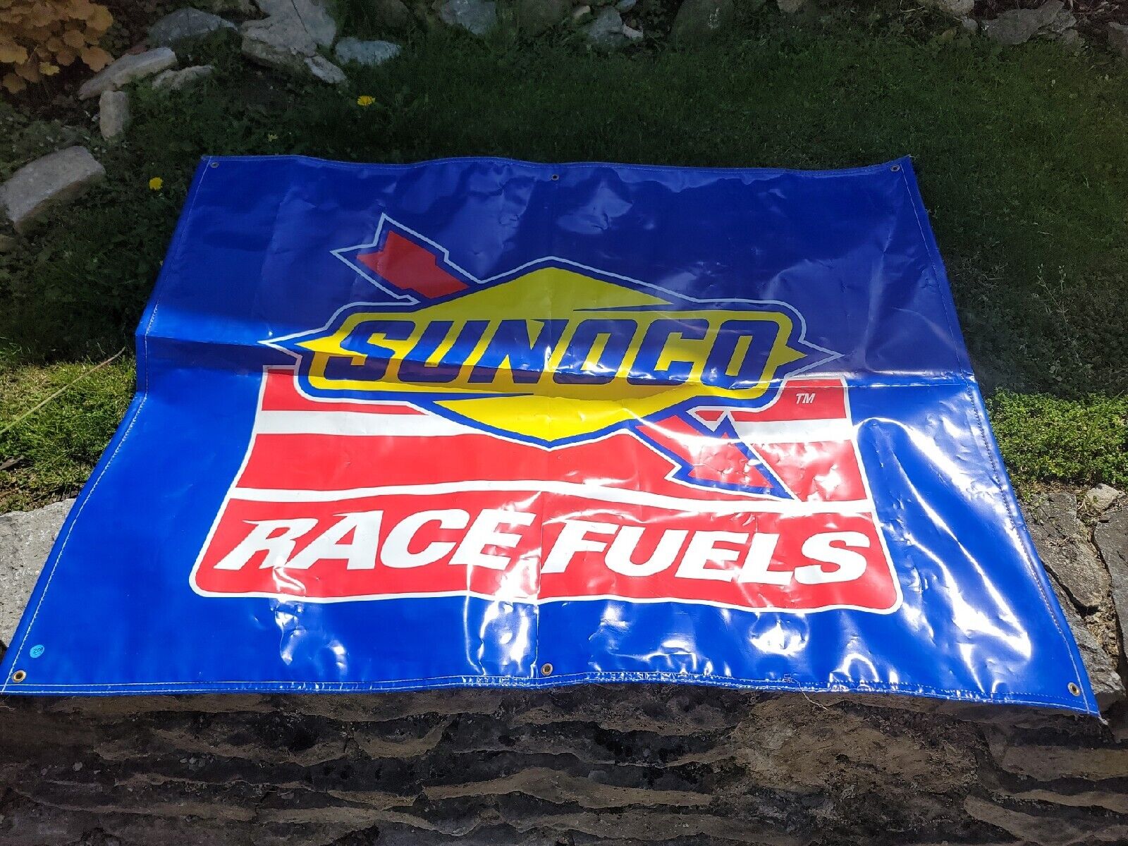 Vintage Sunoco Race Fuels Plastic Banner Ford Chevy Mopar racing Petroleum 