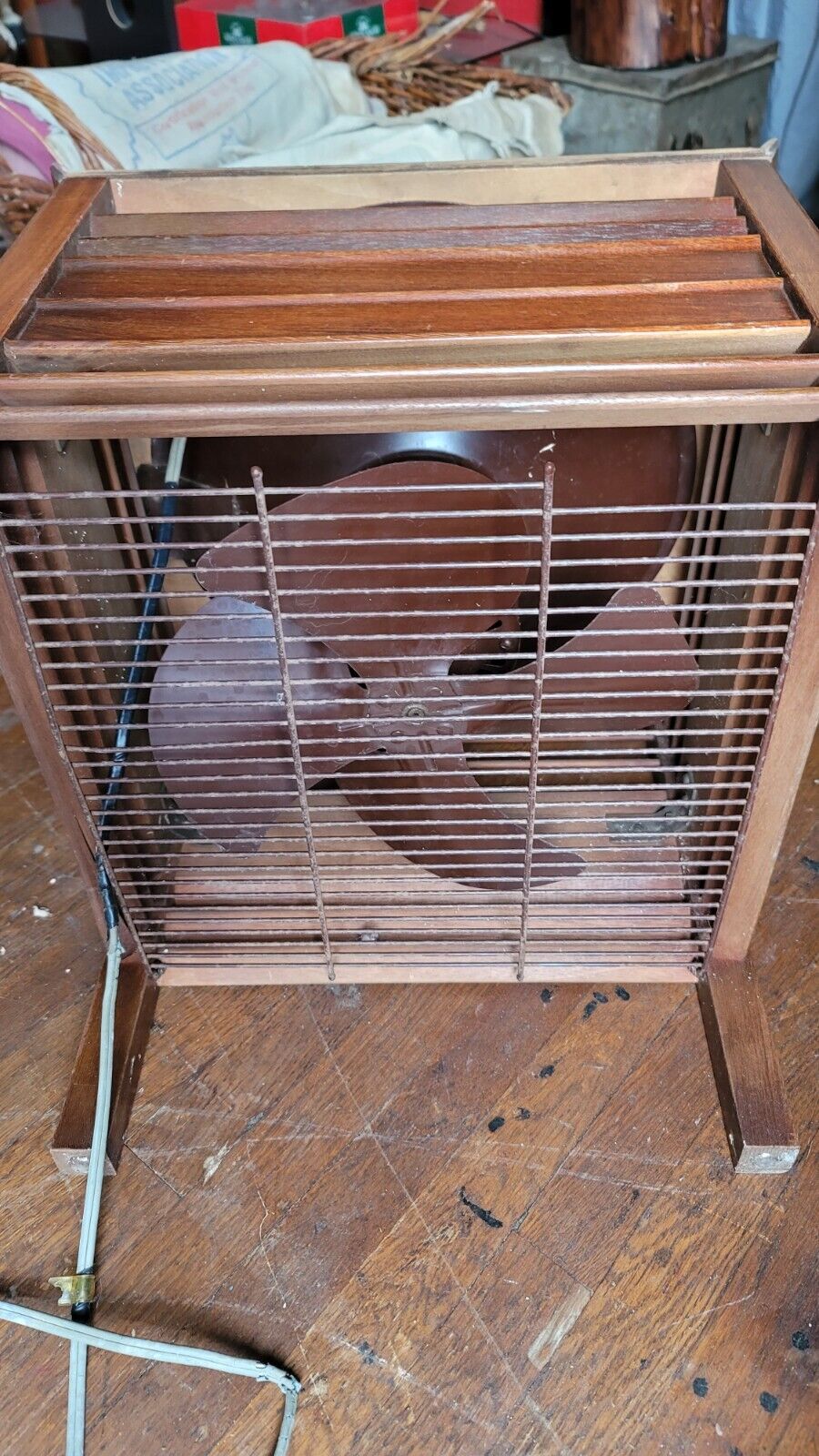 Vintage Rare Diehl Mahogany Hassock Ottoman Wooden Floor Box Fan WORKING 