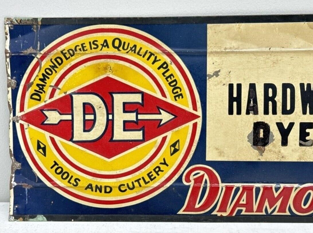 Vintage Diamond Edge Tools Tin Embossed General Store Advertising Sign 28" Long 