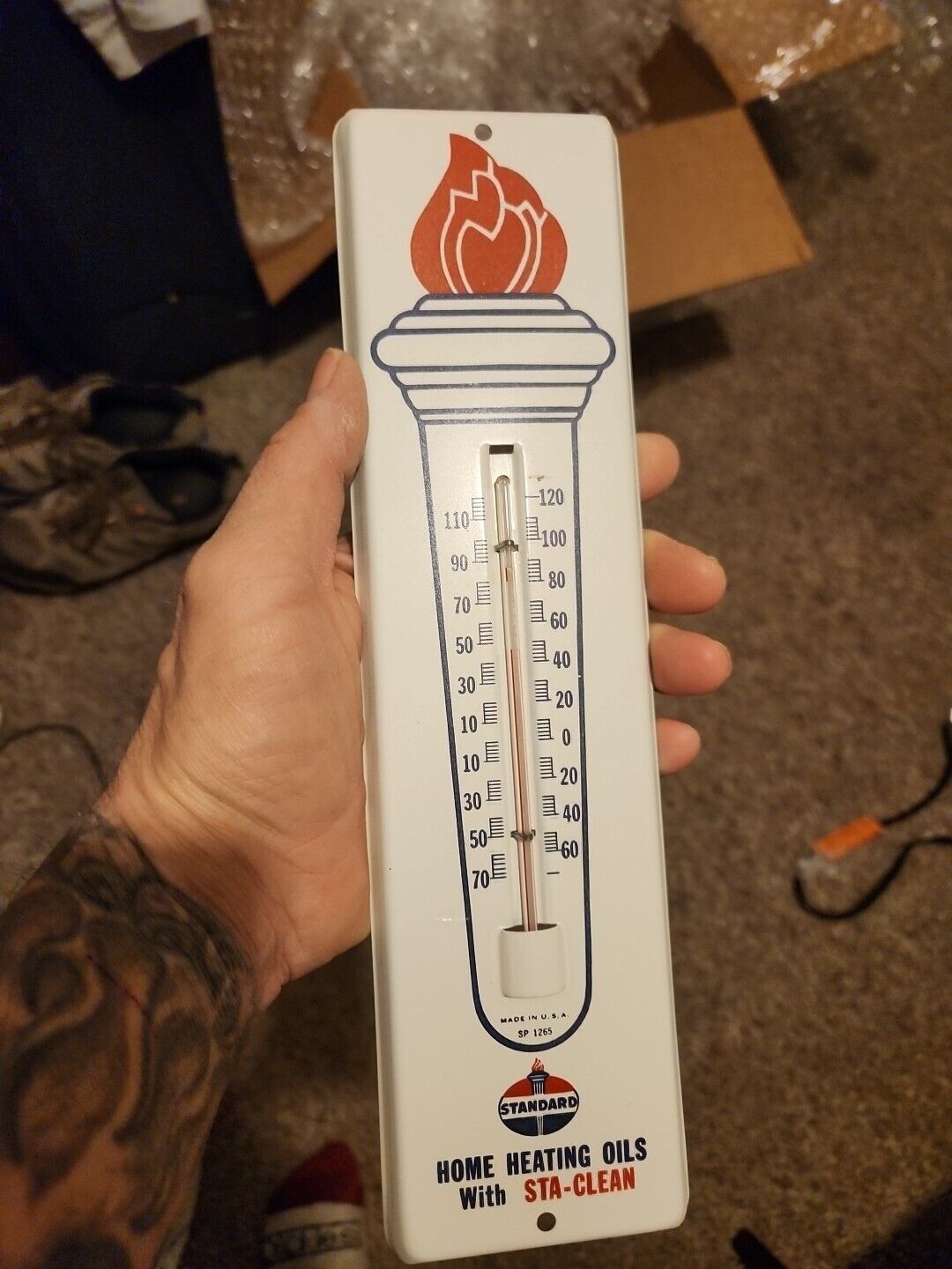 Vintage NOS Standard Oil Advertising Thermometer Standard Flame Fuel Oil W/ Box