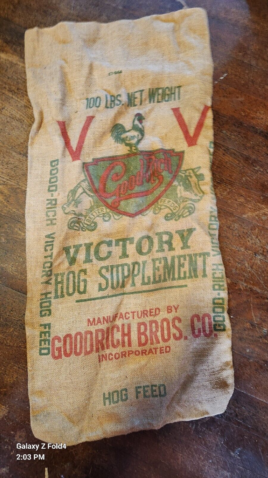 Vintage Good Rich Victory Large Burlap Sacks Wayne Seeds Hog Supplement 