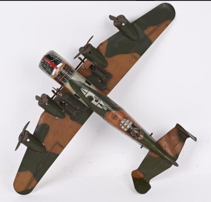 Vintage  Marx Tin Litho Army Military Toy wind-up Airplane Camo.