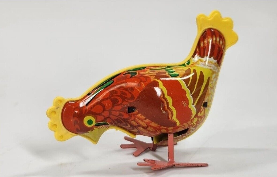 Vintage Rare Russian USSR Wind Up Tin Toy Bird Chicken WITH ORIGINAL BOX AND KEY