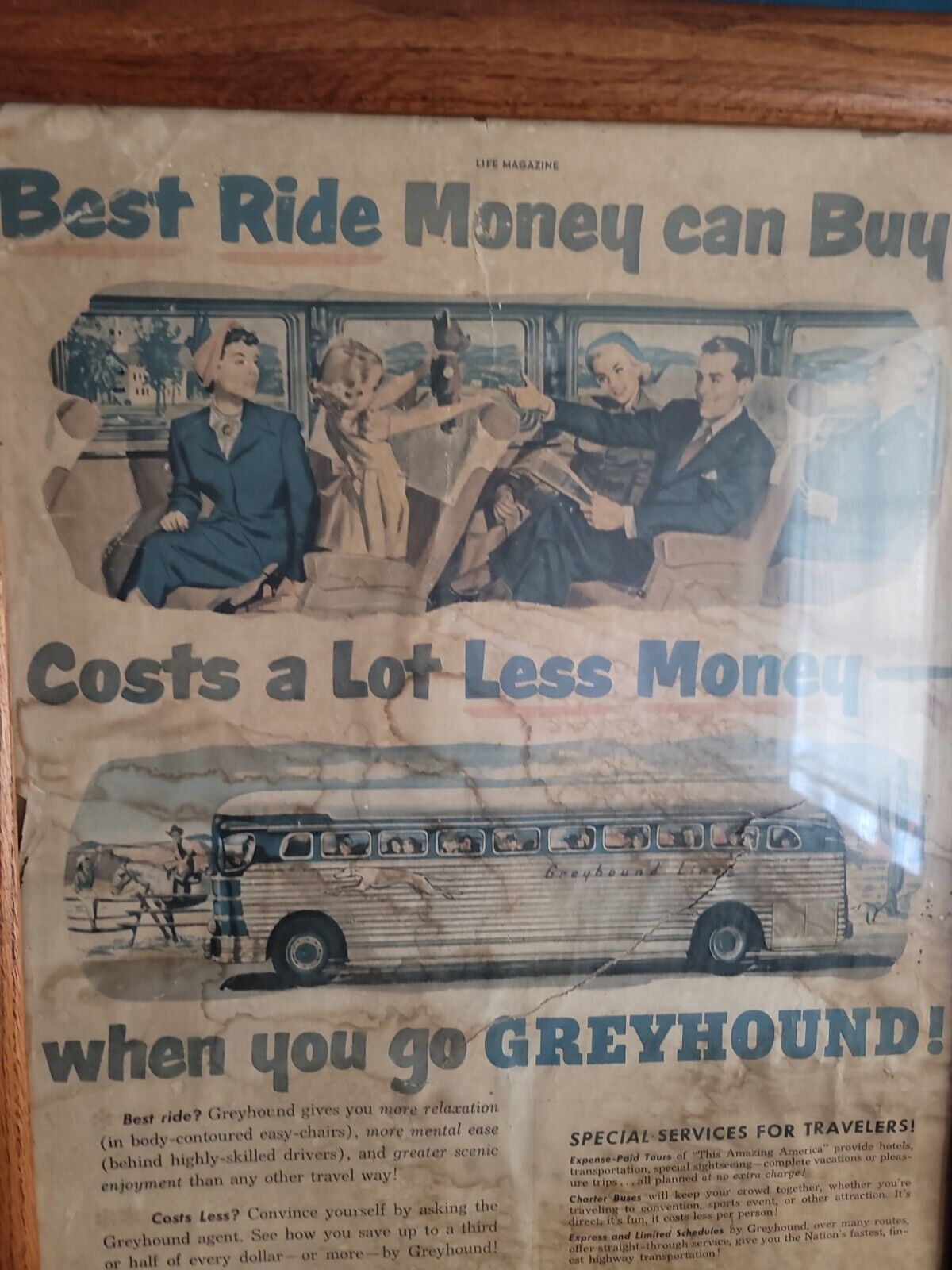 Vintage Greyhound Framed Poster 21 3/4×27 1/2 in original advertisement 