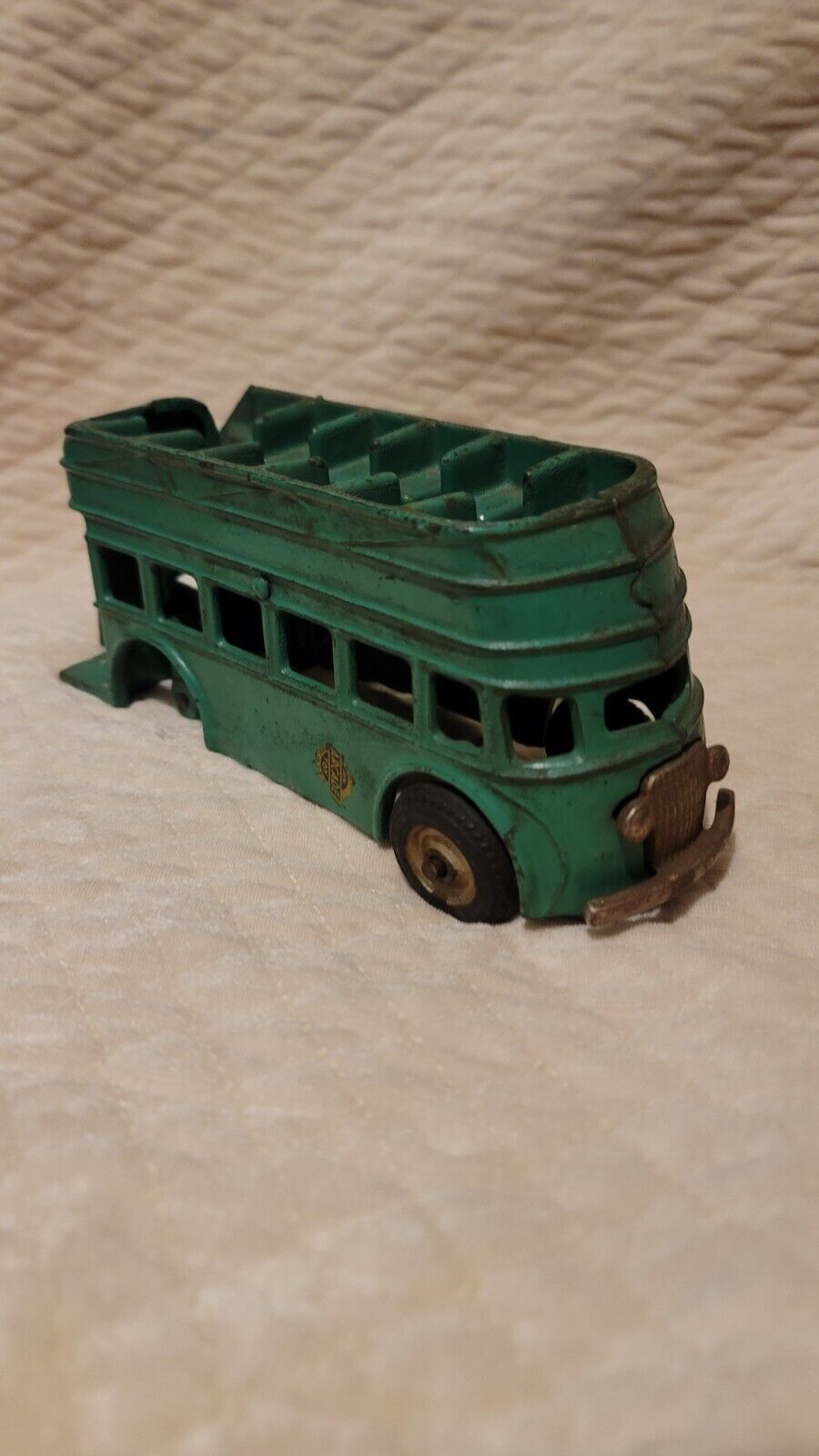 Vintage Arcade Cast Iron Double Decker Bus-Original 318 R  Paint 8” Long