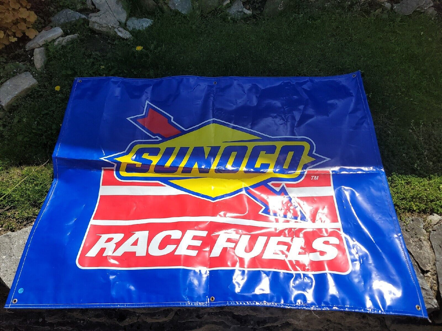 Vintage Sunoco Race Fuels Plastic Banner Ford Chevy Mopar racing Petroleum 