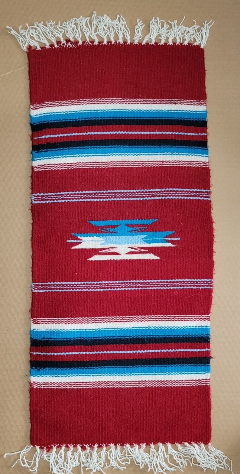 Vintage Woven Wool Southwestern Navajo Style Area Rug Fringes 31" x 13.5" 