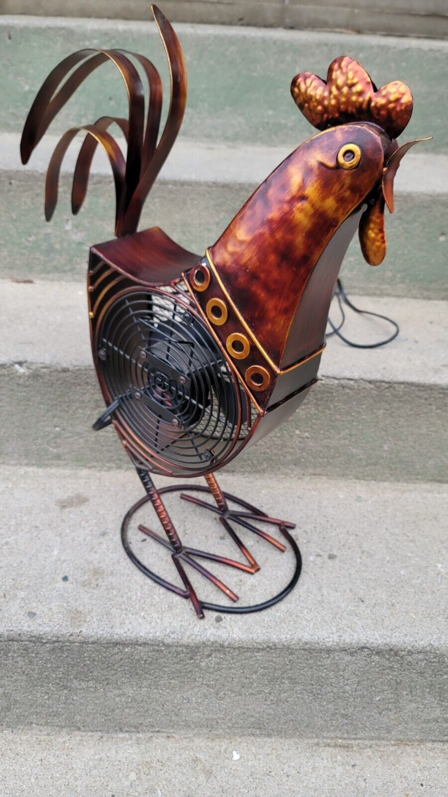 Vintage Rooster Chicken Electric Fan Sculpture Farmhouse Farm Brutalist Art