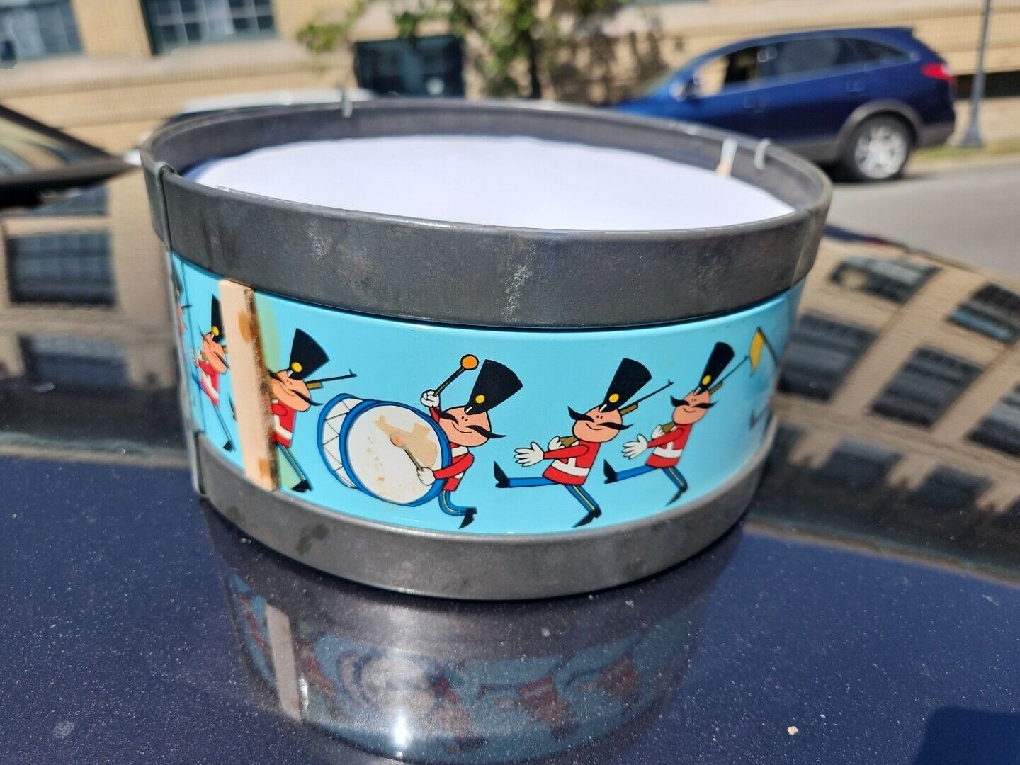 Vintage Ohio Art Tin Litho Toy Drum Fern Bisel Peat Used Marching Band