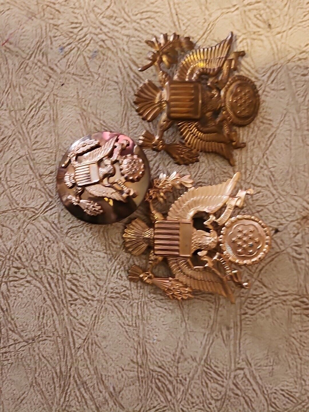 Lot Of 3 WWII Brass Eagle US Army Pin Military Hat Lapel Screw Back Vintage