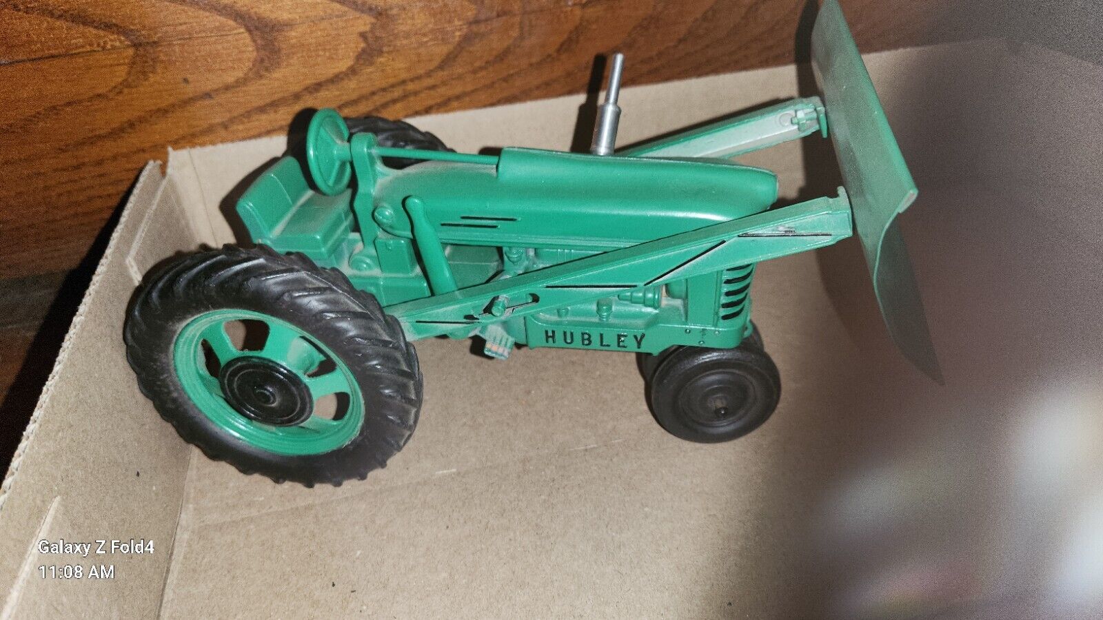 VINTAGE 50S Green  HUBLEY DIECAST TRACTOR W/ Blade WITH STEERING Very Nice