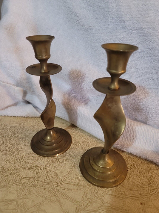 Brass Swirl Twist Candle Holders, India, Cool Collectible Decor MCM