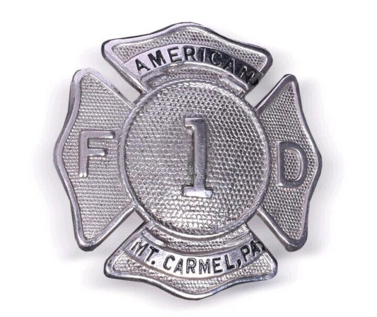 Vintage Fire Department Metal Badge Mt. Carmel 1 Pennsylvania 