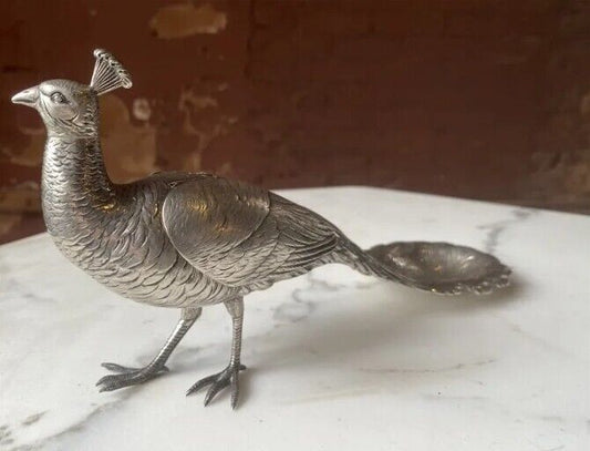 Incredible French Art Nouveau Silver peacock sculpture Salt Dispenser Shaker 