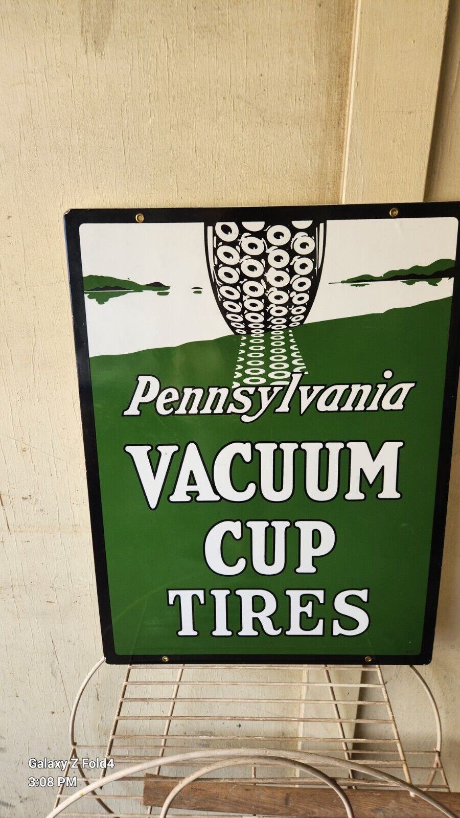 VACUUM TIRES PORCELAIN GAS MOTOR OIL AUTOMOBILE SERVICE STATION SIGN 24x18 Inch 