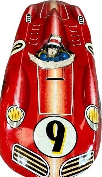 VINTAGE Japanese FRICTION SPEED RACER LARGE 9.5" TIN LITHO Red