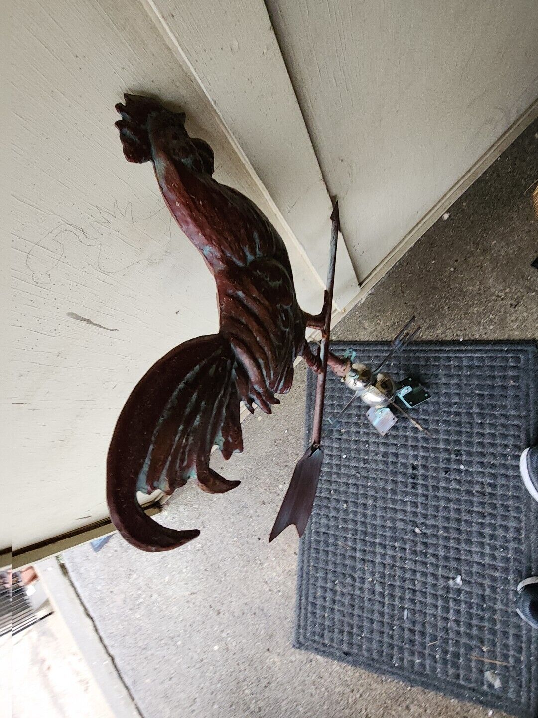 LARGE Handcrafted 3Dimensional  ROOSTER Weathervane Copper Patina Finish