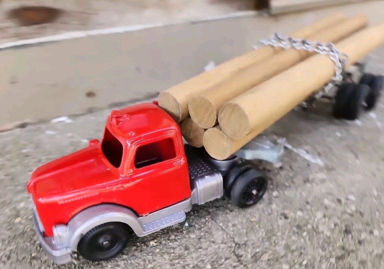 Vintage Restored Hubley Kiddie Toy 492 Made In USA Semi Logging Truck & Trailer 