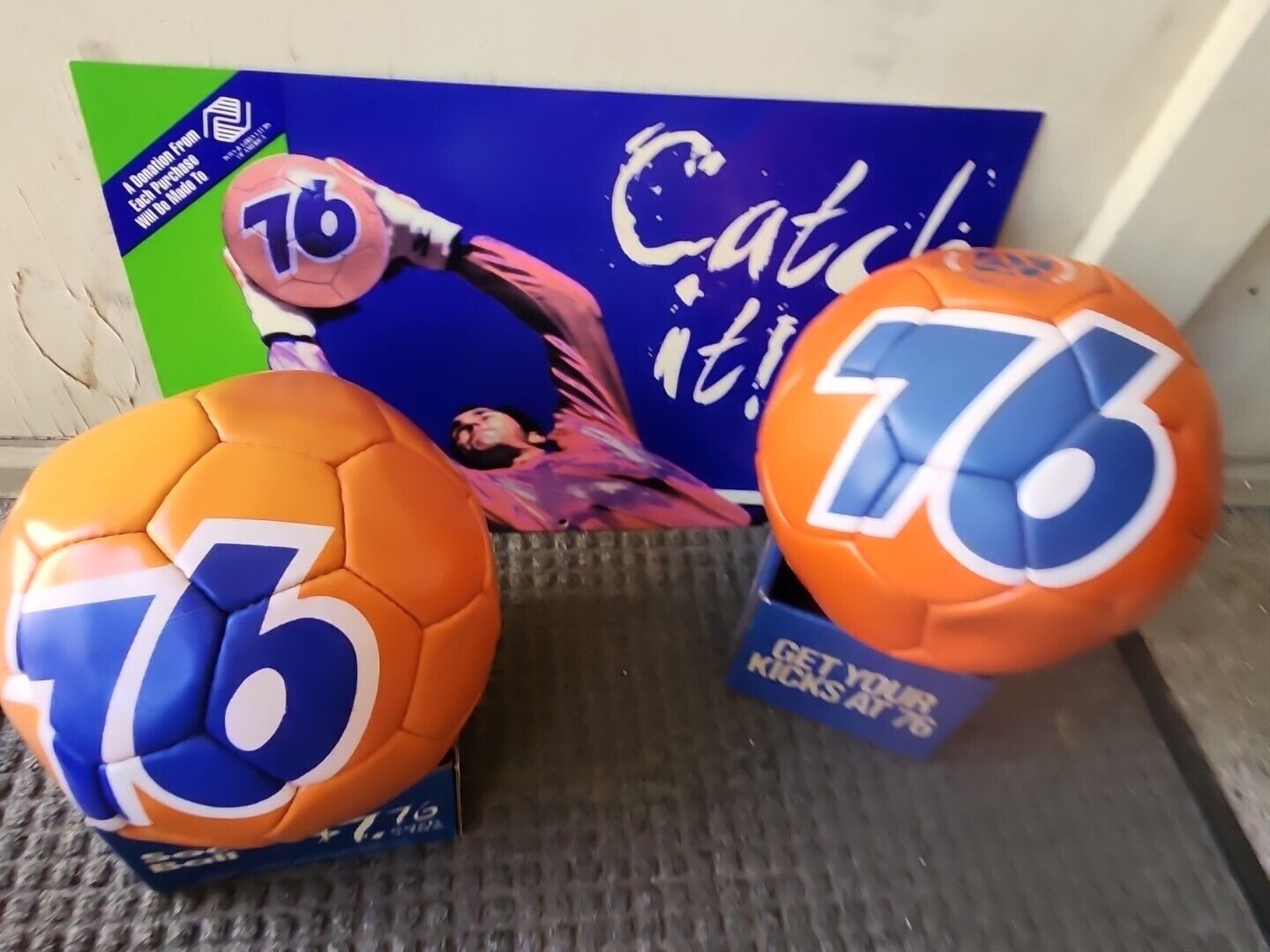 Vintage 76 Gasoline Orange Logo Promotional Sign Soccer Ball Original Display