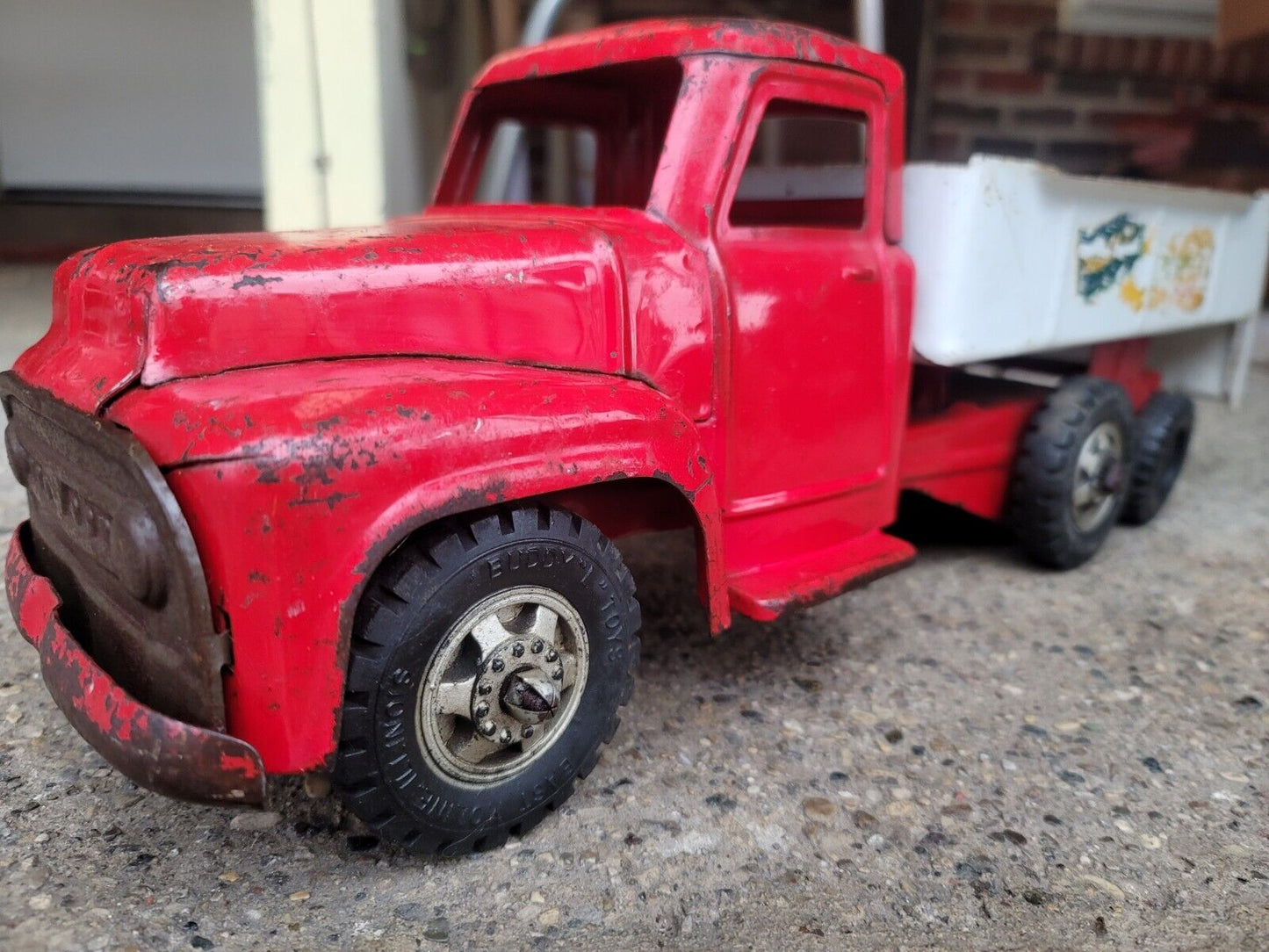 Vintage Buddy L tow truck Pressed Steel Red Tonka Structo Wyandotte 