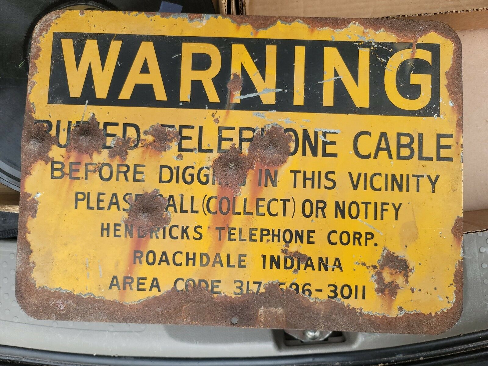 Vintage Indiana Telephone Vintage Warning Underground Cable Steel Sign  10x14