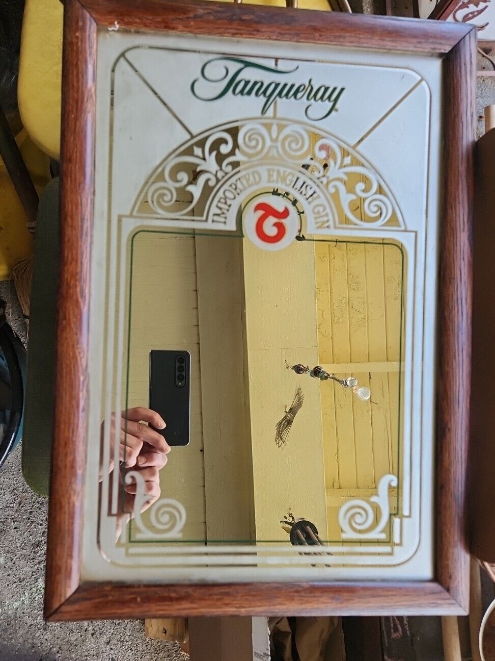 Tanqueray Mirrored Sign with Wood Picture Frame 19" x 13.5" Man Cave Toys 