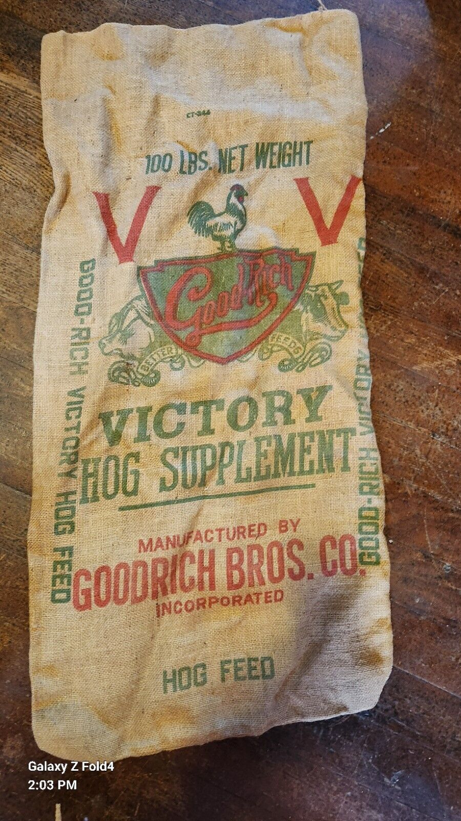 Vintage Good Rich Victory Large Burlap Sacks Wayne Seeds Hog Supplement 