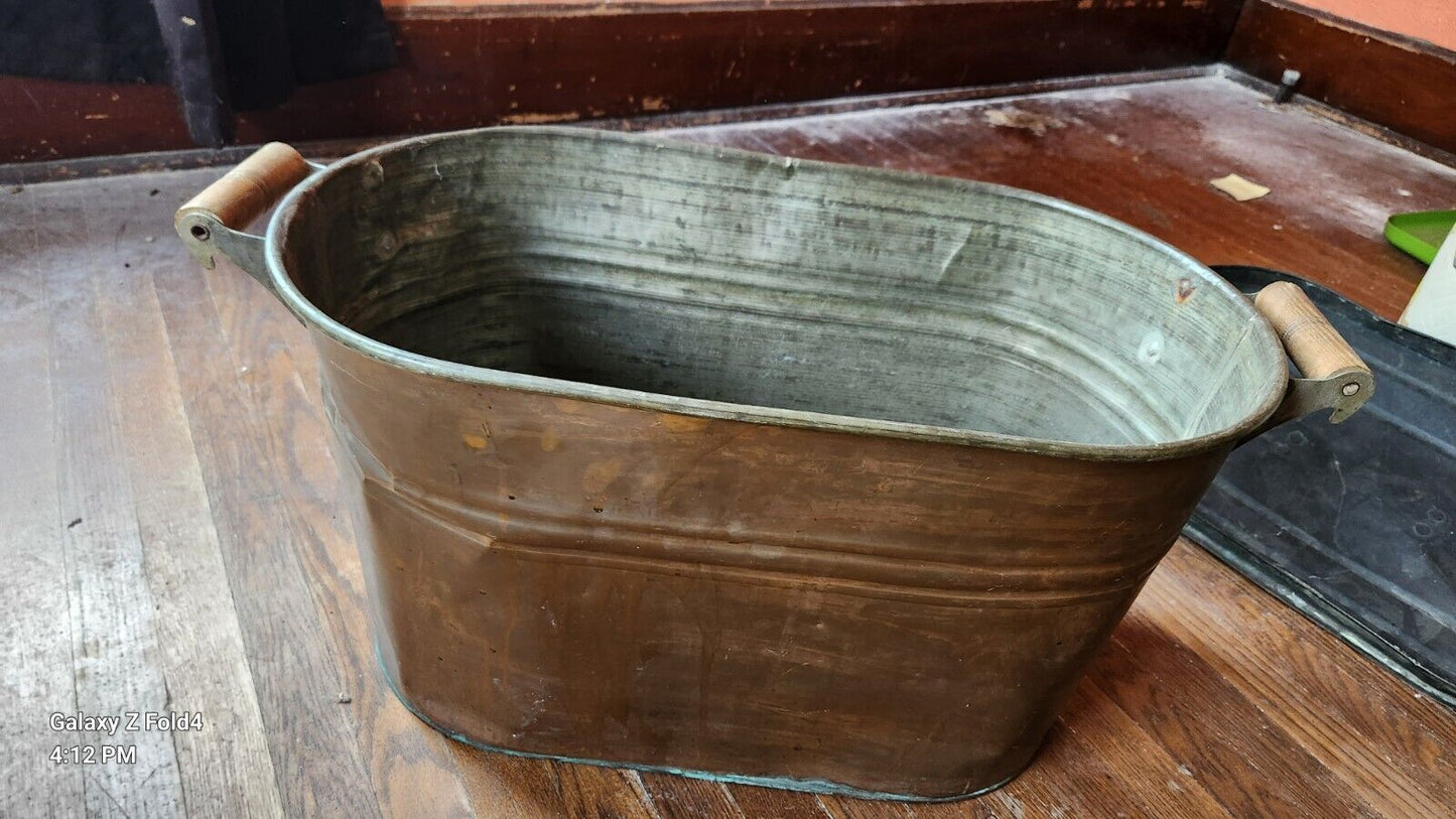 Large Antique Vintage c.1900 Copper Boiler Ham Cooker Wash Tub Kitchen Primitive