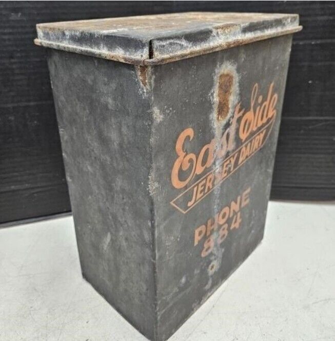 Vintage Milk Box Galvanized Metal Property East Jersey Farm Dairy Anderson In