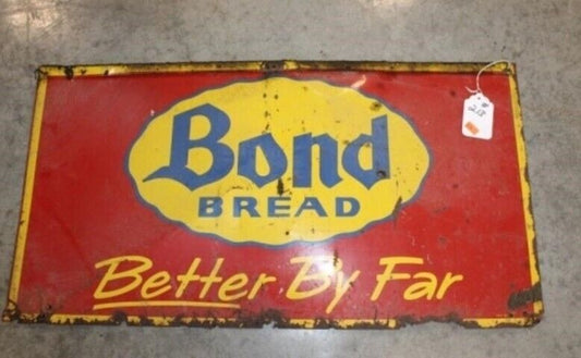 Super Rare Porcelain Bond Bread Advertising Sign  28" x 15" Farm Barn Man Cave D