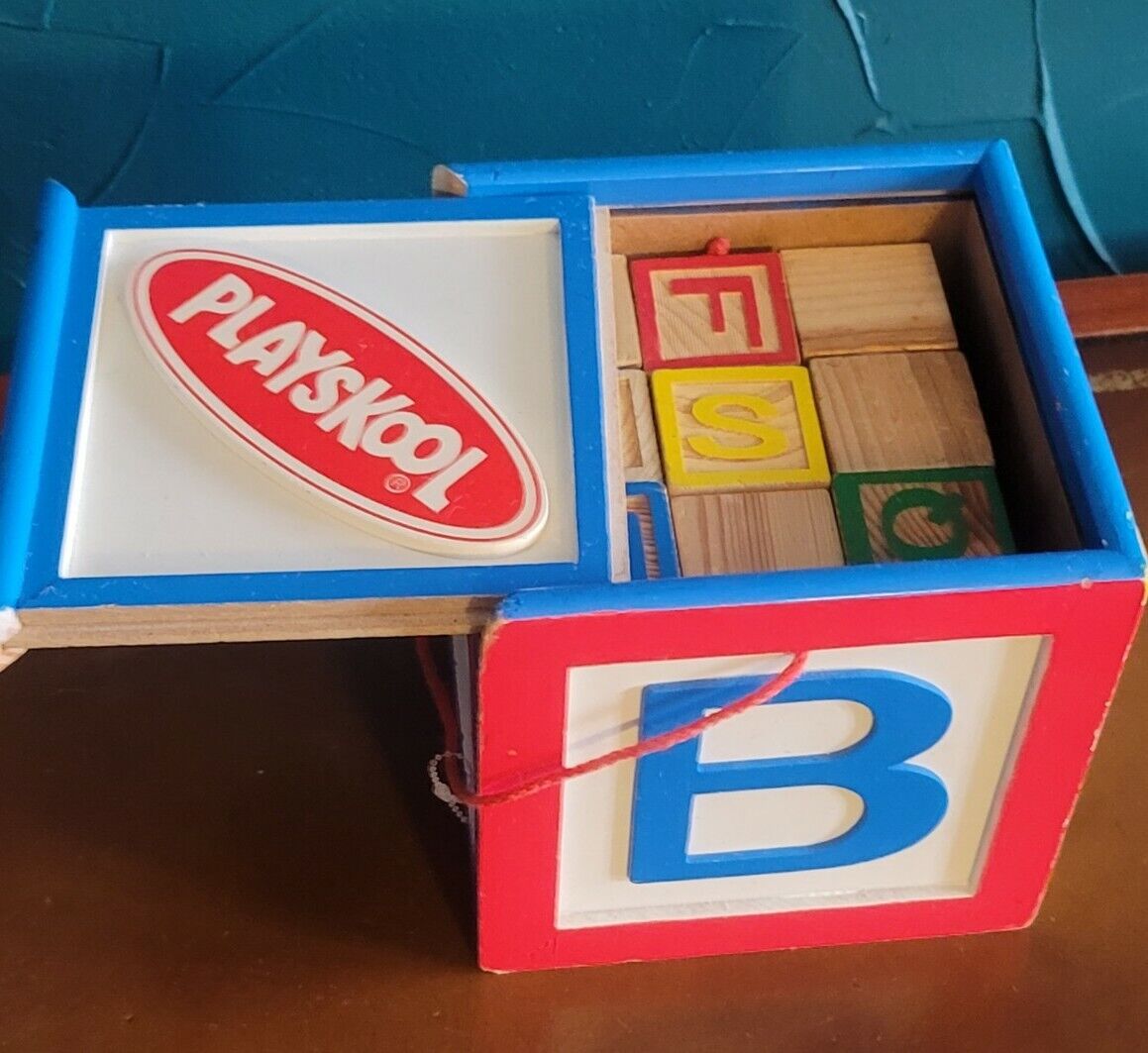 Playskool Wooden Parquetry Blocks Vintage Full Set with Box 27 Blocks 