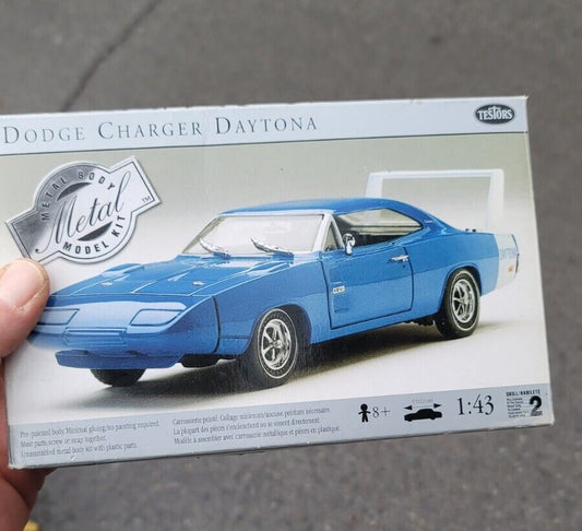 New Testors Dodge Charger Daytona 1:43 Scale Metal Body Model Kit Blue NIB