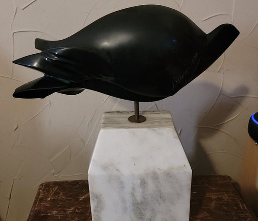 VINTAGE 1988  ART FLYING INSECT FISH BIRD MARBLE SCULPTURE 13" TALL GAEVON 